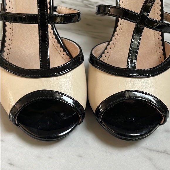 Restricted Cream and Black T-Strap Heels - Picture 6 of 12